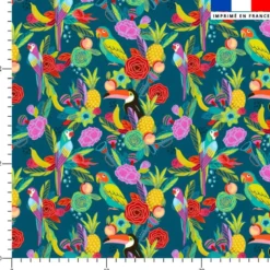 Tissu imperméable motif oiseaux tropicaux et plantes tropicales