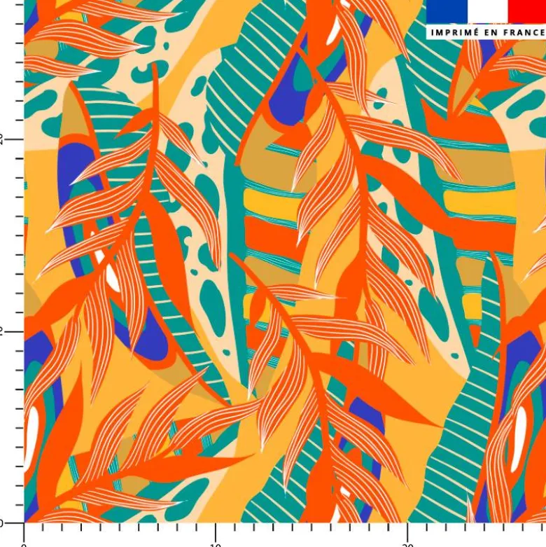 Tissu imperméable motif palme et forme abstraite