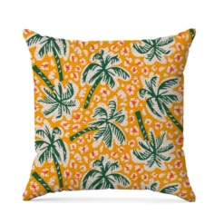 Tissu imperméable motif palmier et léopard jaune