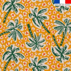 Tissu imperméable motif palmier et léopard jaune