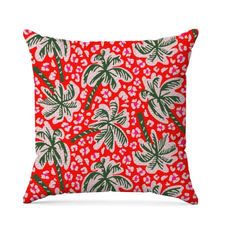Tissu imperméable motif palmier et léopard rouge