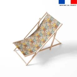 Tissu imperméable motif patchwork carreaux de ciment terracotta vert et ocre