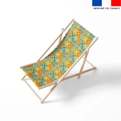 Tissu imperméable motif patchwork carreaux de ciment orange turquoise et jaune