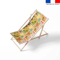 Tissu imperméable motif patchwork fruits exotiques vert