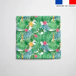 Tissu imperméable motif perroquet hibiscus et feuille tropicale