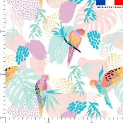 Tissu imperméable motif perroquet et feuille tropicale aquarelle