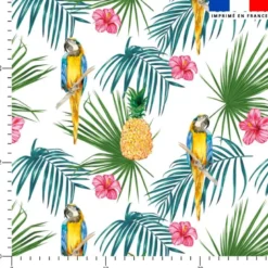 Tissu imperméable motif perroquet ananas et feuille tropicale