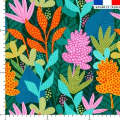 Tissu imperméable motif plante et algue multicolore