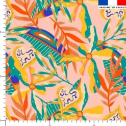 Tissu imperméable motif plante exotique multicolore