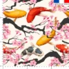 Tissu imperméable motif poisson koi et sakura
