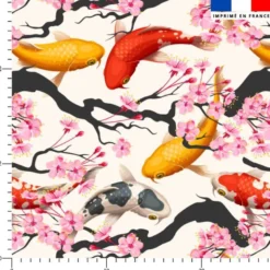 Tissu imperméable motif poisson koi et sakura