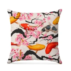 Tissu imperméable motif poisson koi et sakura