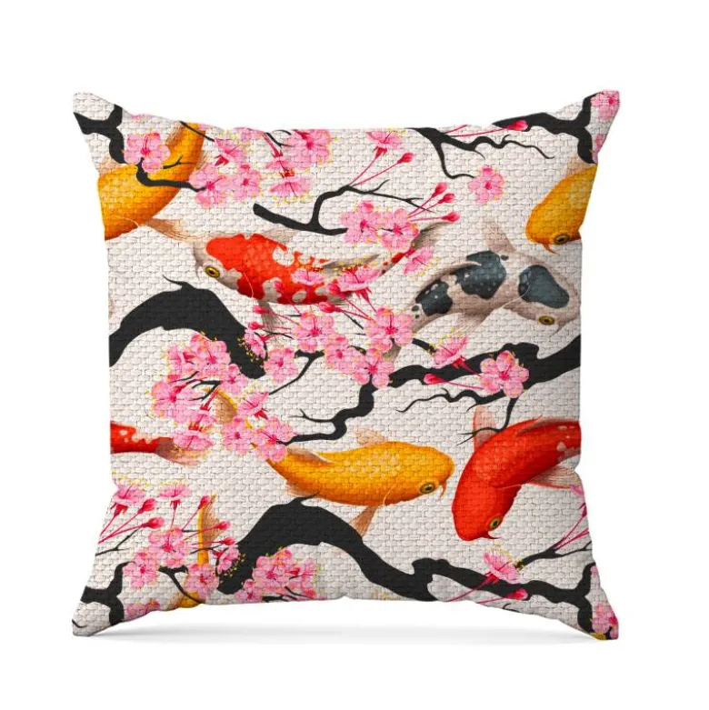 Tissu imperméable motif poisson koi et sakura