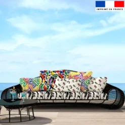 Tissu imperméable motif psyché multicolore