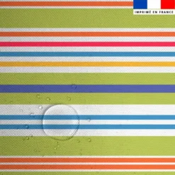 Tissu imperméable motif rayures horizontales vert pomme et orange