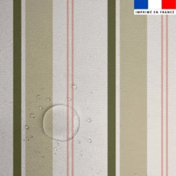 Tissu imperméable motif rayures verticales kaki vert de gris et saumon