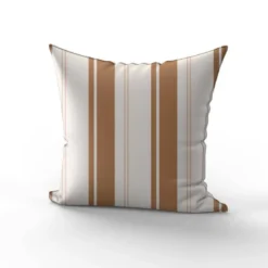 Tissu imperméable motif rayures verticales terre cuite et beige