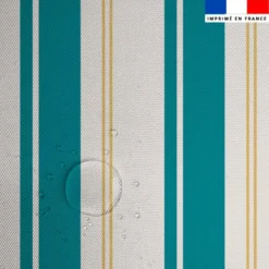 Tissu imperméable motif rayures verticales bleu canard et doré