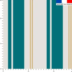 Tissu imperméable motif rayures verticales bleu canard et doré