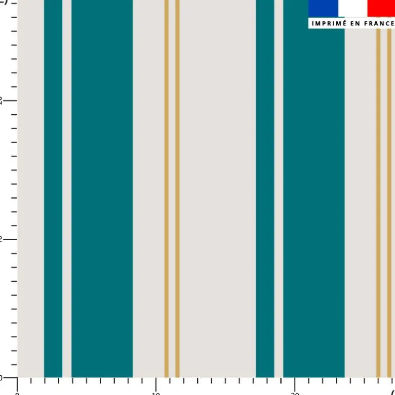 Tissu imperméable motif rayures verticales bleu canard et doré