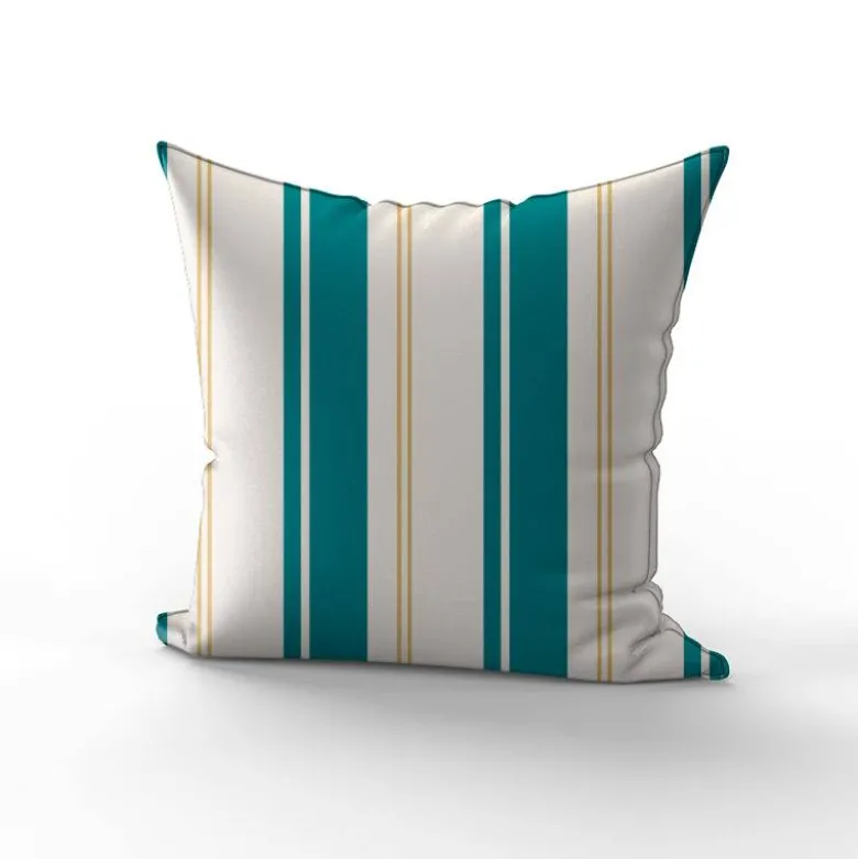 Tissu imperméable motif rayures verticales bleu canard et doré