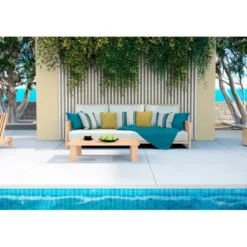 Tissu imperméable motif rayures verticales bleu canard et doré