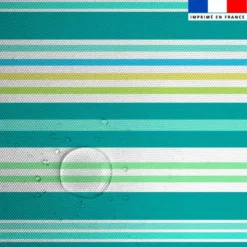 Tissu imperméable motif rayures horizontales bleu lagon et turquoise