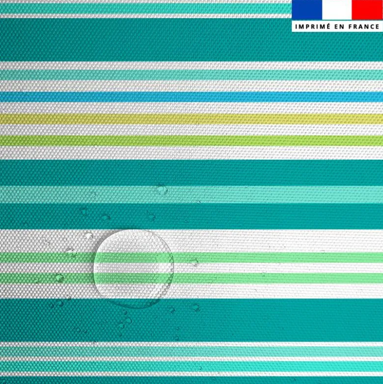 Tissu imperméable motif rayures horizontales bleu lagon et turquoise