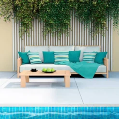 Tissu imperméable motif rayures horizontales bleu lagon et turquoise