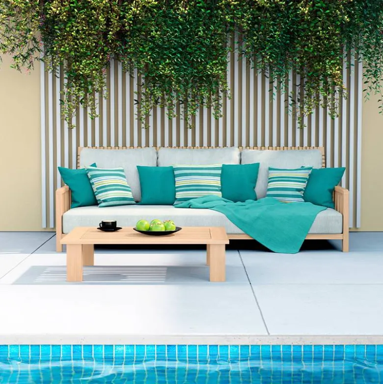 Tissu imperméable motif rayures horizontales bleu lagon et turquoise