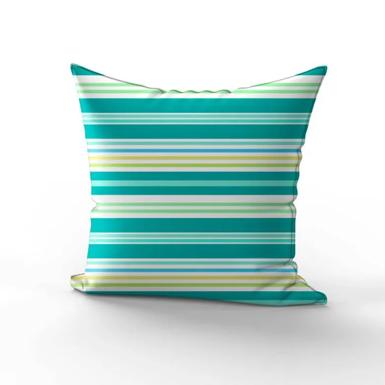 Tissu imperméable motif rayures horizontales bleu lagon et turquoise