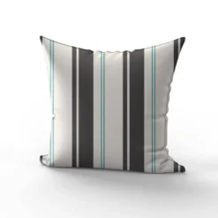Tissu imperméable motif rayures verticales gris foncé et turquoise