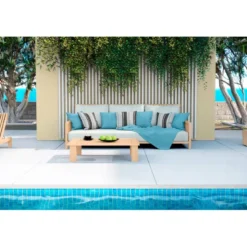 Tissu imperméable motif rayures verticales gris foncé et turquoise