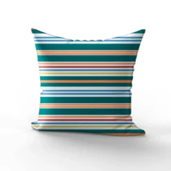 Tissu imperméable motif rayures horizontales bleu canard et orange