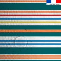 Tissu imperméable motif rayures horizontales bleu canard et orange