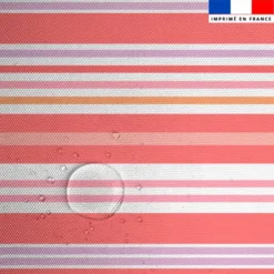 Tissu imperméable motif rayures horizontales rose corail et rose poudré