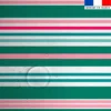Tissu imperméable motif rayures horizontales vert canard et rose