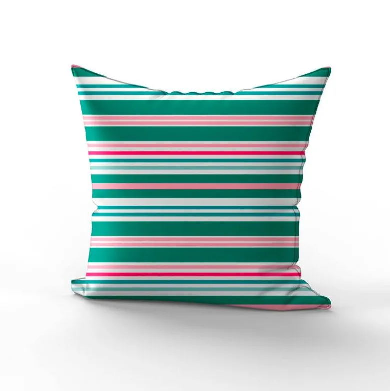 Tissu imperméable motif rayures horizontales vert canard et rose
