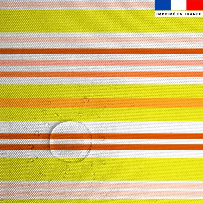 Tissu imperméable motif rayures horizontales jaune et orange
