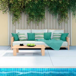 Tissu imperméable motif rayures horizontales vert et jaune doré