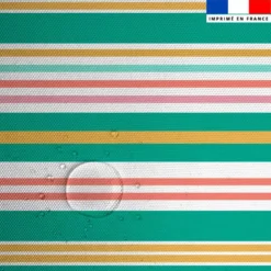 Tissu imperméable motif rayures horizontales vert et jaune doré