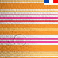 Tissu imperméable motif rayures horizontales mandarine et fuchsia