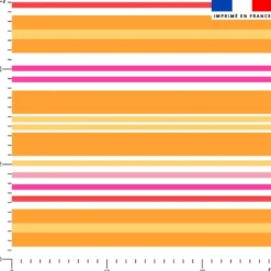 Tissu imperméable motif rayures horizontales mandarine et fuchsia