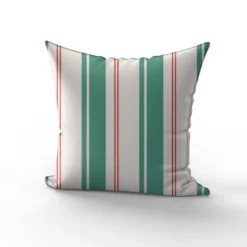 Tissu imperméable motif rayures verticales vert opaline et rouge