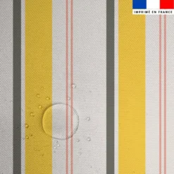 Tissu imperméable motif rayures verticales gris jaune et saumon