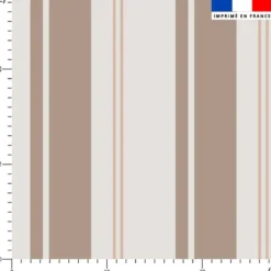 Tissu imperméable motif rayures verticales taupe et beige