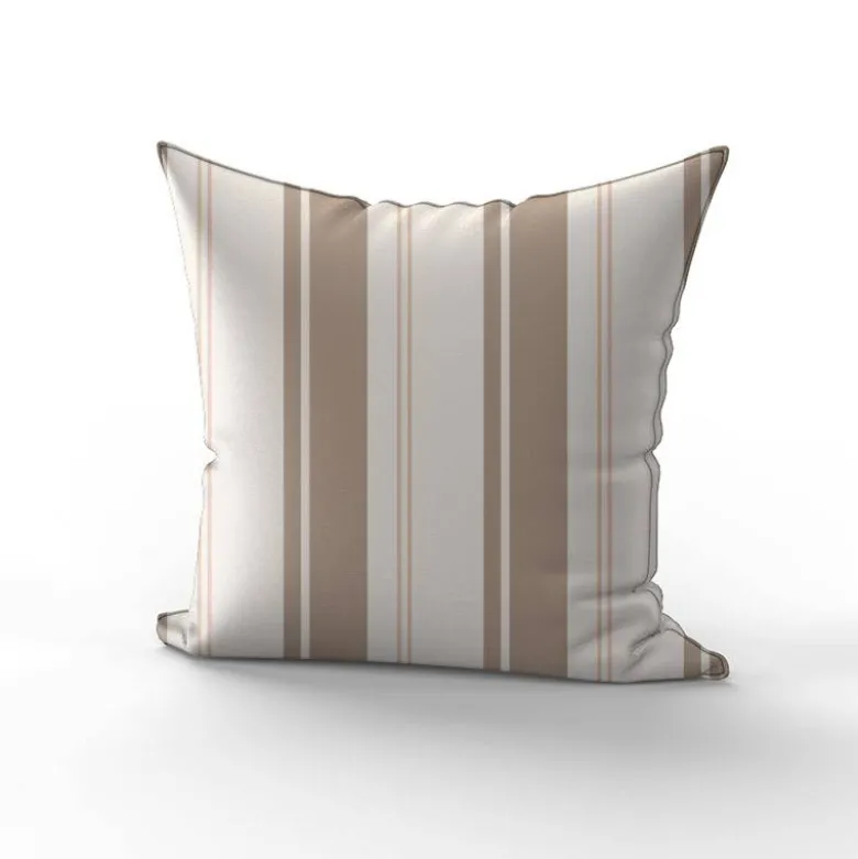 Tissu imperméable motif rayures verticales taupe et beige