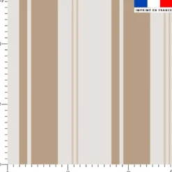 Tissu imperméable motif rayures verticales noisette et beige