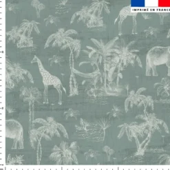 Tissu imperméable motif savane vert de gris