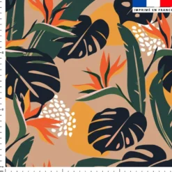 Tissu imperméable motif strelitzia et palme jungle